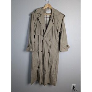 Talbots Coat Womens 6 Beige Cotton Blend Twill Lined Pockets Trench Long